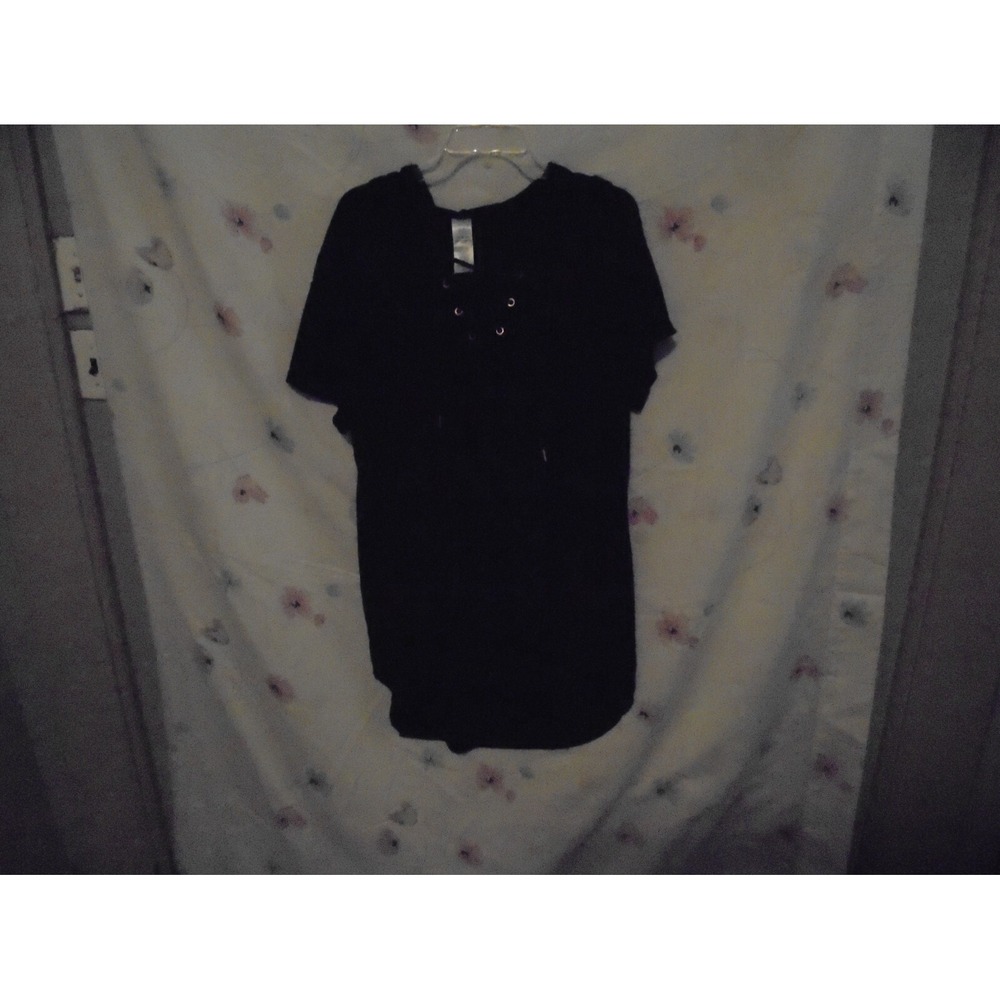 Time And Tru Terry Knit Hooded‎ Beach Cover Up Women's XL Black Lace Up